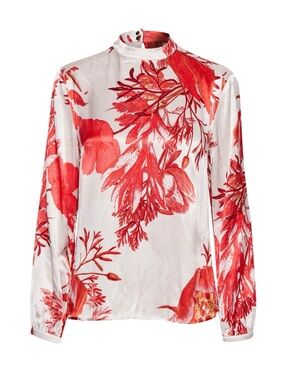 Karen By Simonsen Mercy Floral Blouse High Neck Silk Size 36